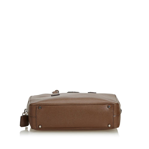 PRADA Brown Saffiano Leather Bauletto Shoulder Bag with Padlock & Key