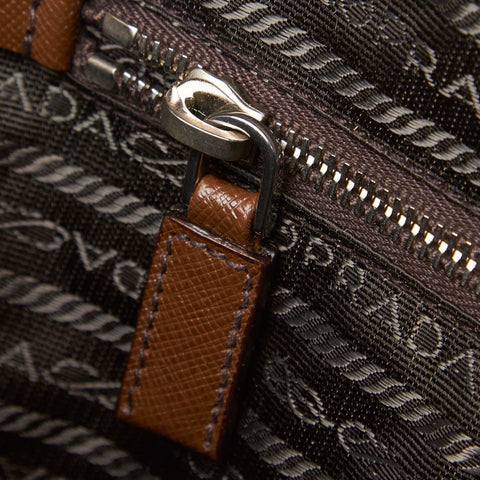 PRADA Brown Saffiano Leather Bauletto Shoulder Bag with Padlock & Key