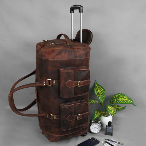 Soyego Leather Duffel Bag With Wheels