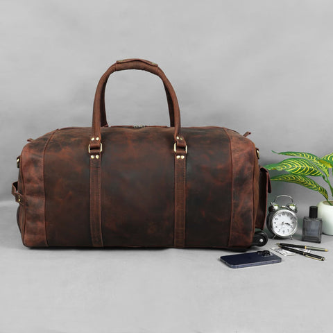 Soyego Leather Duffel Bag With Wheels
