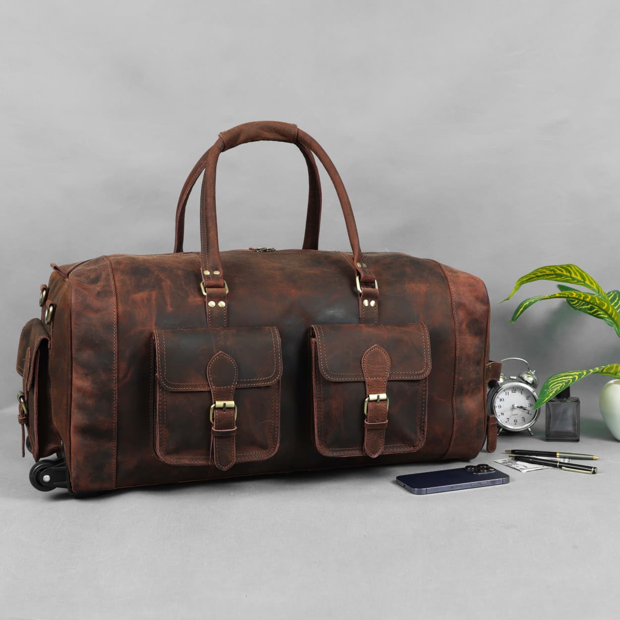 Soyego Leather Duffel Bag With Wheels