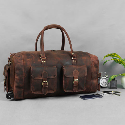 Soyego Leather Duffel Bag With Wheels