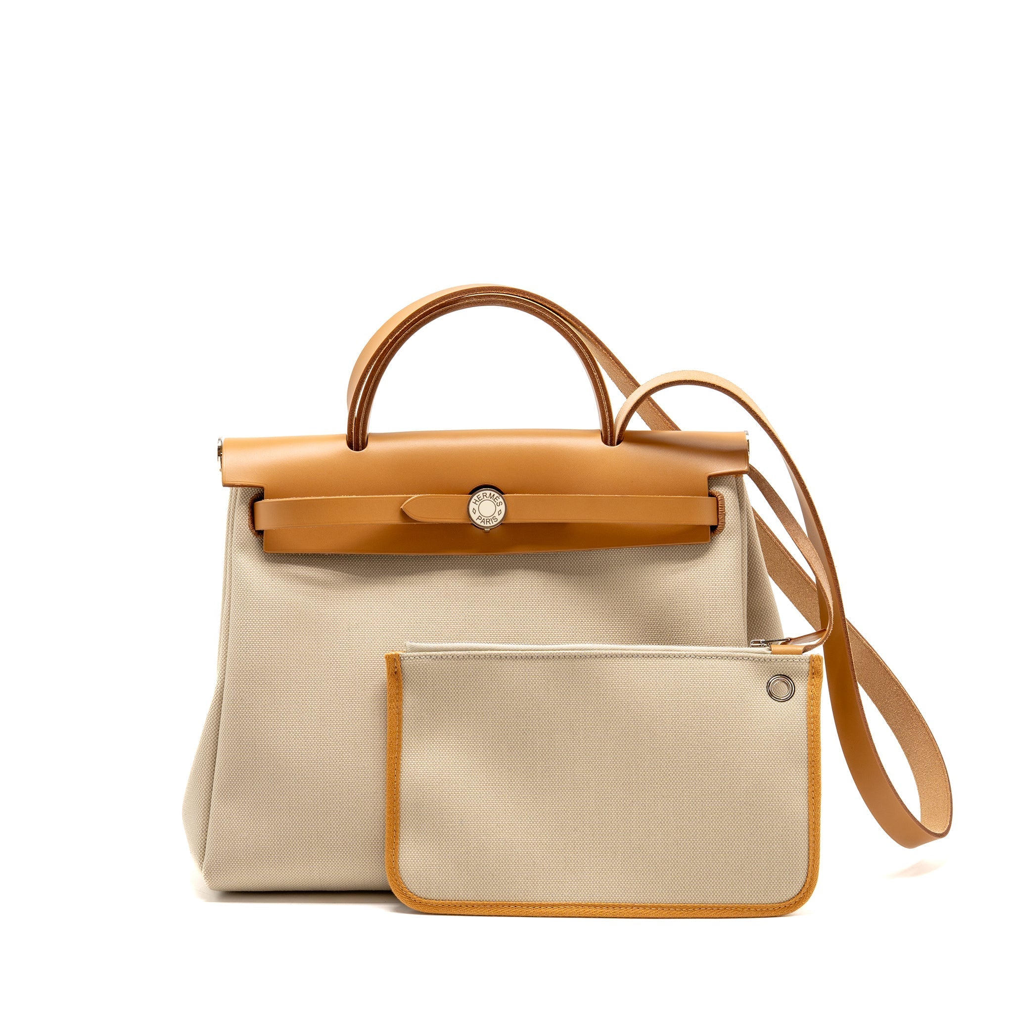 HERMES HERBAG 31 ZIP BAG CANVAS/HUNTER LEATHER BETON/NATA SHW Main image