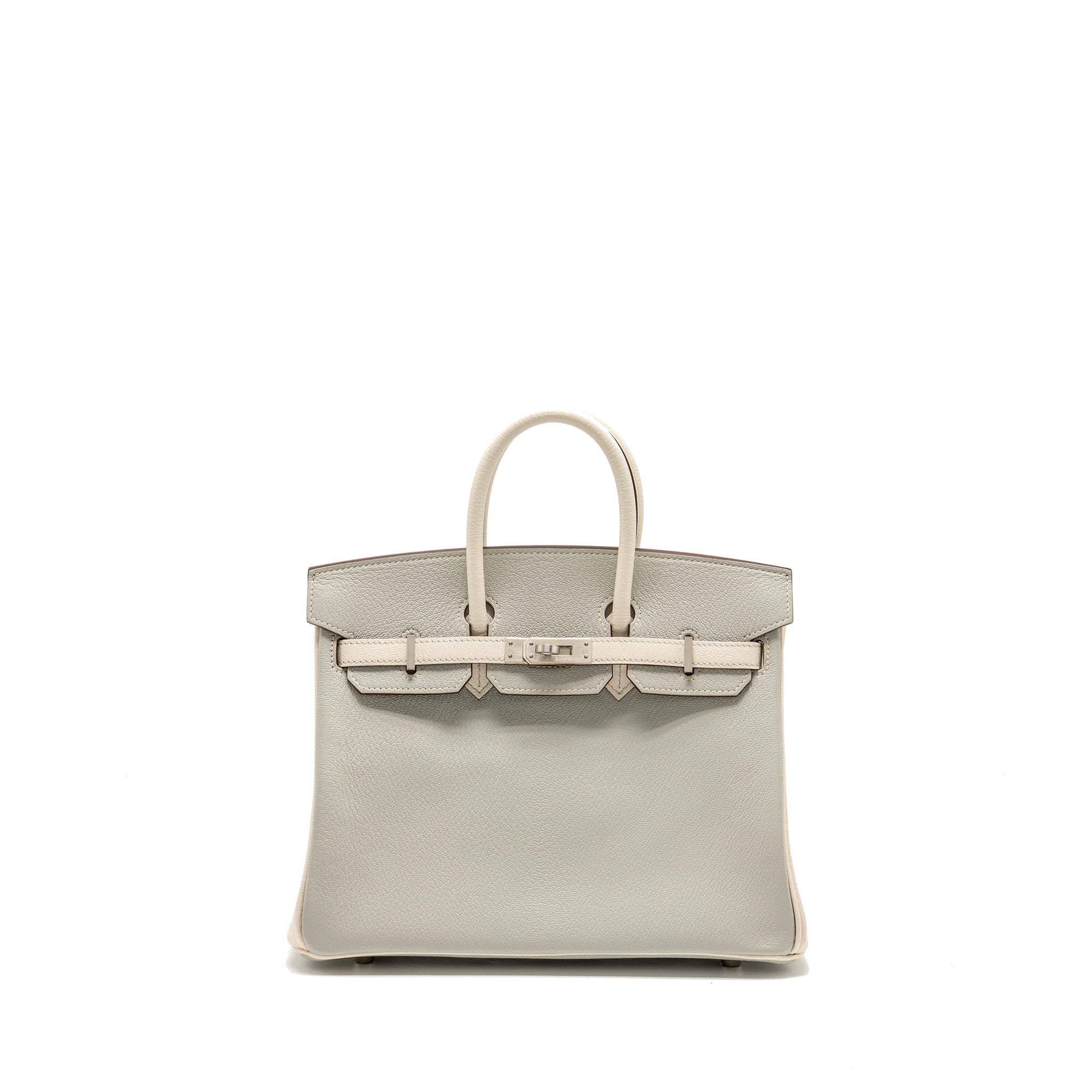 HERMES BIRKIN 25 SPECIAL ORDER CHÈVRE MYSORE GRIS PERLE/CRAIE BRUSHED SHW Main image