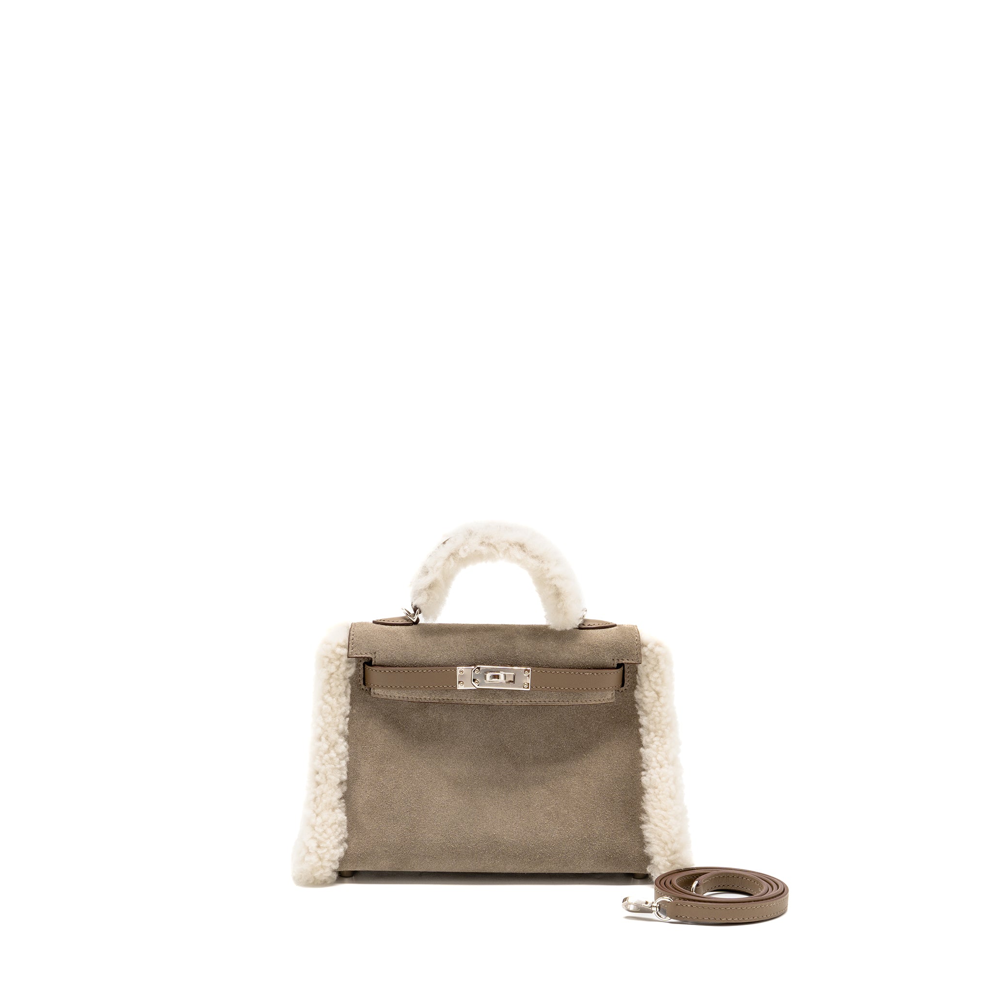 HERMES MINI KELLY PLUCH GRIZZLY/SWIFT/MOUTON MERINOS GRIS CAILLOU/ECRU/ETOUPE SHW Main image