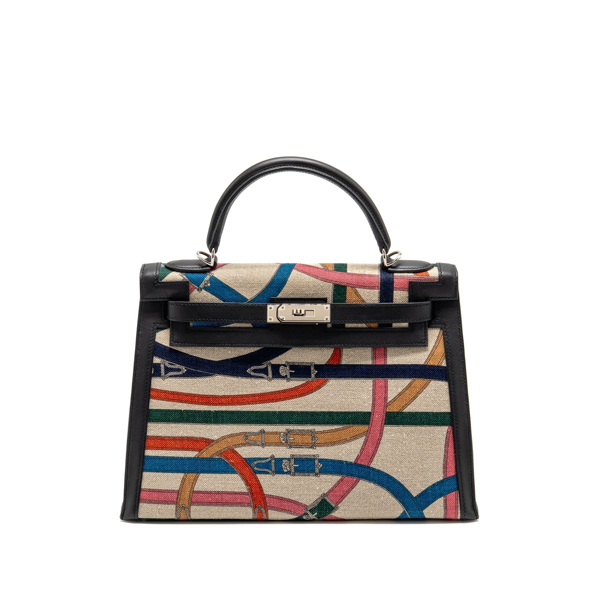 HERMES KELLY 32 LIMITED EDITION TOILE DE WASHED CANVAS / SWIFT LEATHER BLACK / CAVALCADOUR PRINT SHW Secondary image