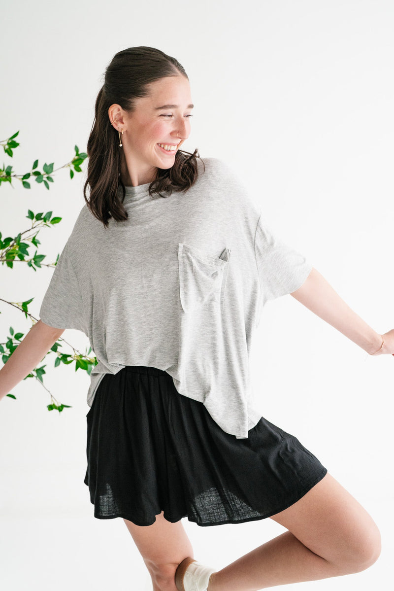 Simple Matter Pocket Front Tee - Heather Grey