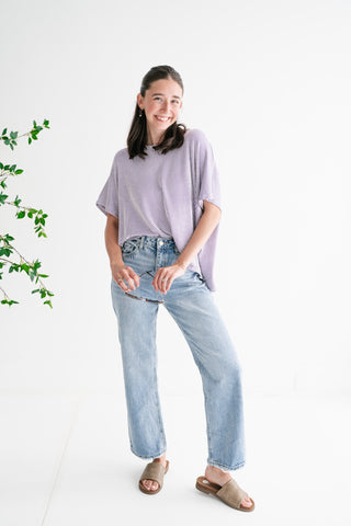 Hot Shot Ribbed Dolman Sleeve Top- Lavender