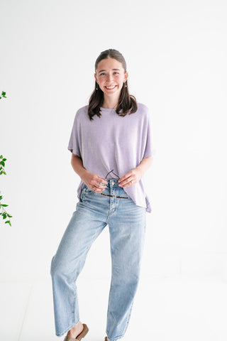 Hot Shot Ribbed Dolman Sleeve Top- Lavender