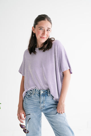 Hot Shot Ribbed Dolman Sleeve Top- Lavender