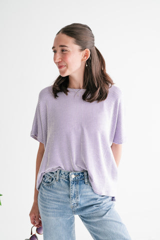 Hot Shot Ribbed Dolman Sleeve Top- Lavender