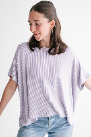 Hot Shot Ribbed Dolman Sleeve Top- Lavender