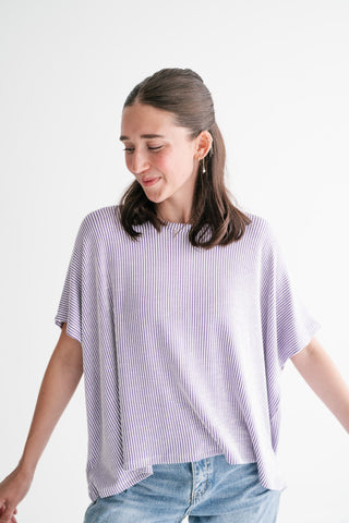 Hot Shot Ribbed Dolman Sleeve Top- Lavender