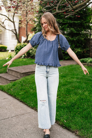 Cottage Lane Gingham Short Sleeve Top