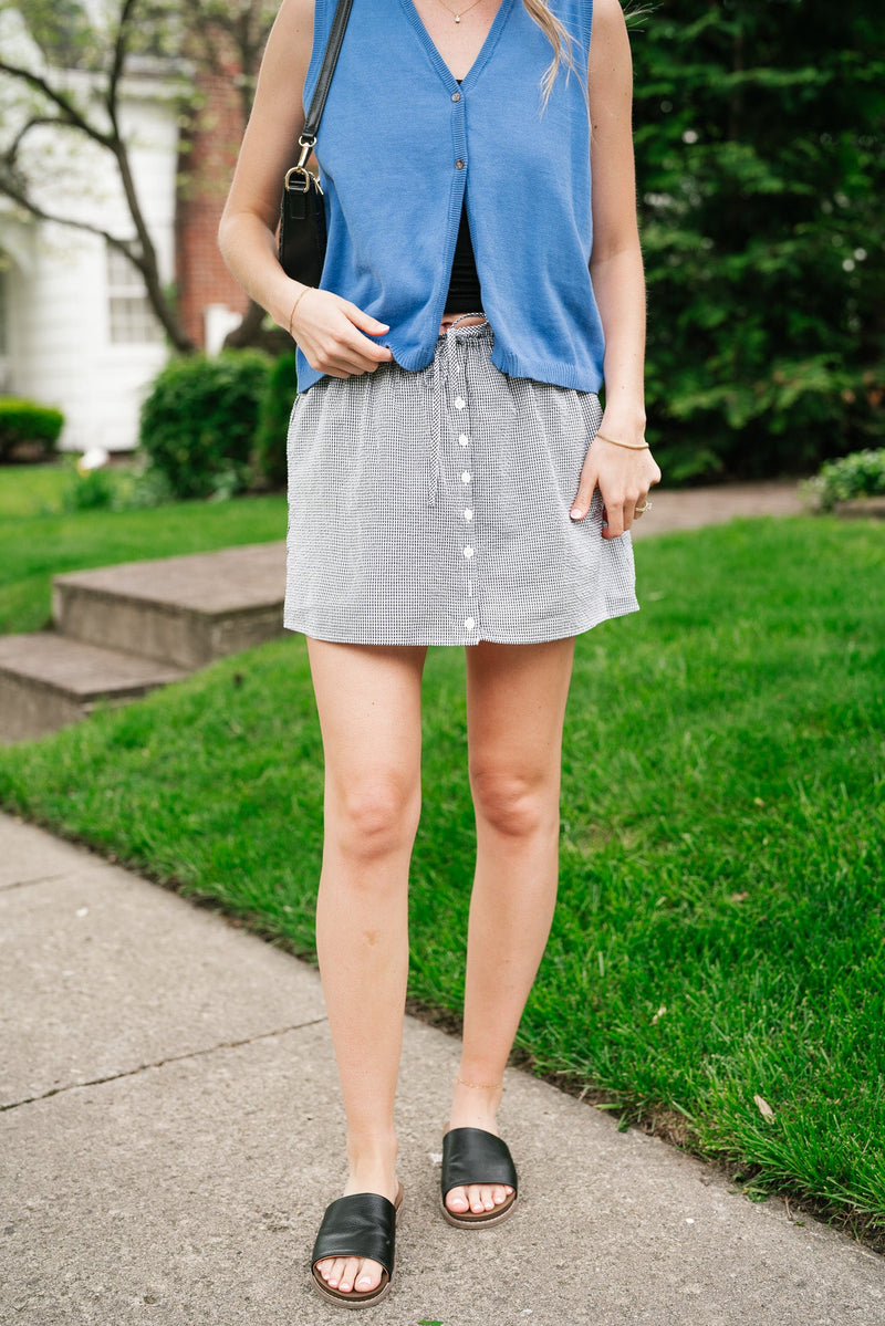 Garden Party Gingham Mini Skort - Black