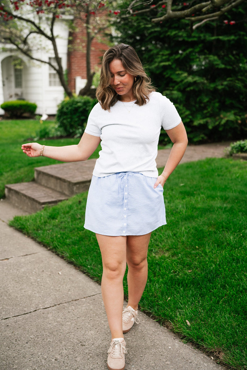 Garden Party Gingham Mini Skort - Sky