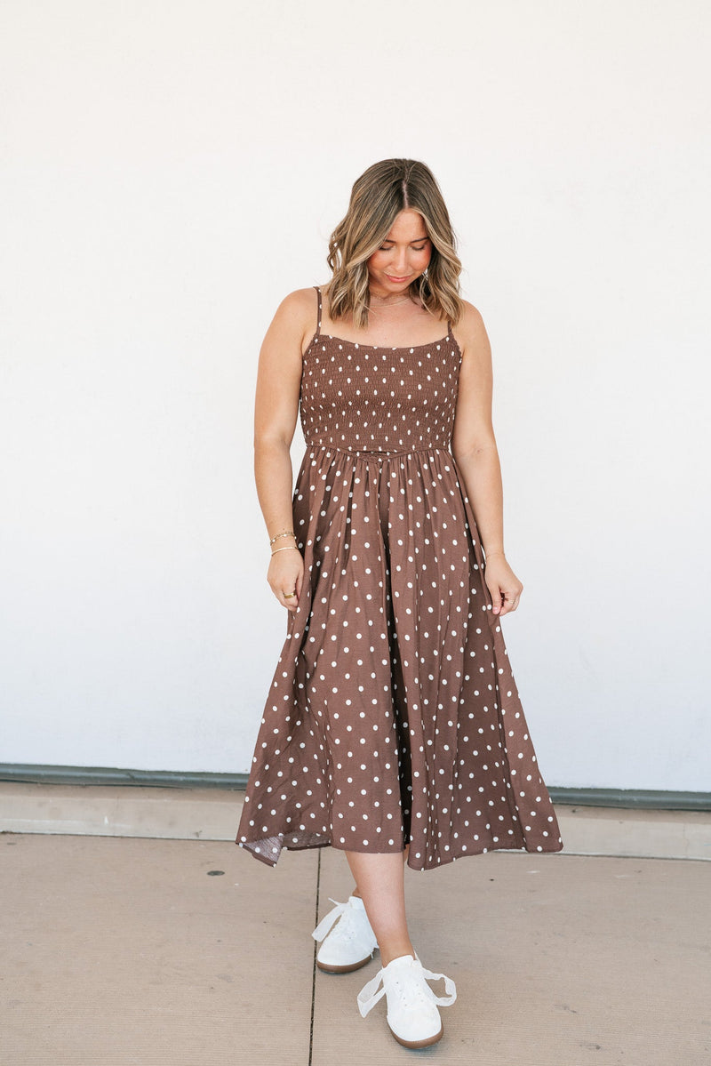 Sweet Spot Basque Waist Midi Dress - Brown