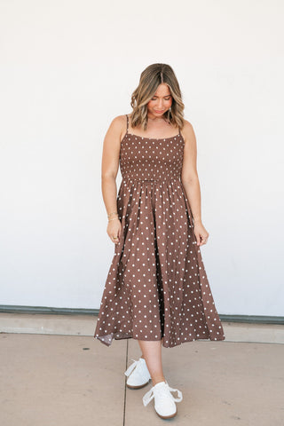 Sweet Spot Basque Waist Midi Dress - Brown