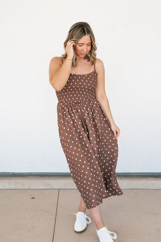 Sweet Spot Basque Waist Midi Dress - Brown
