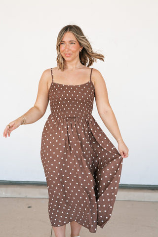 Sweet Spot Basque Waist Midi Dress - Brown