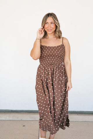Sweet Spot Basque Waist Midi Dress - Brown