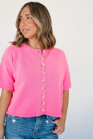 Sweet Pink Button Up Knit Cardigan - Bright Pink