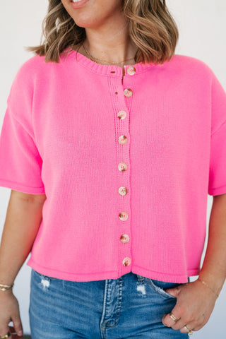 Sweet Pink Button Up Knit Cardigan - Bright Pink