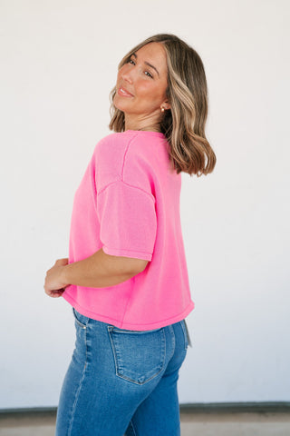 Sweet Pink Button Up Knit Cardigan - Bright Pink