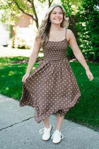 Sweet Spot Basque Waist Midi Dress - Brown