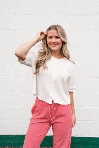 Estelle Textured  Button Front Top
