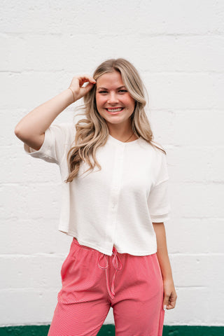 Estelle Textured  Button Front Top