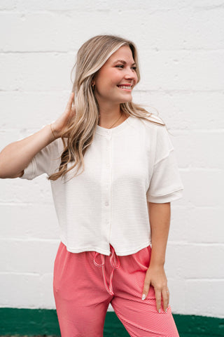 Estelle Textured  Button Front Top