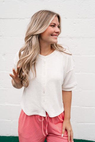 Estelle Textured  Button Front Top