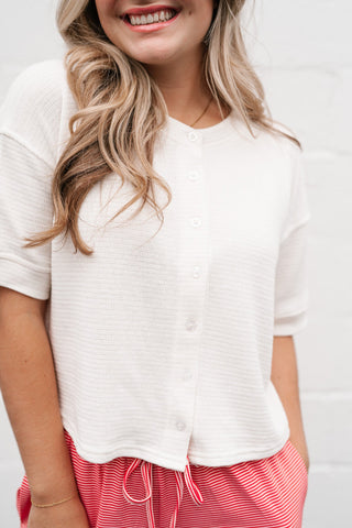 Estelle Textured  Button Front Top