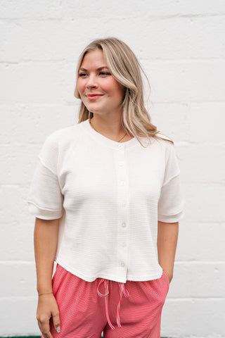 Estelle Textured  Button Front Top