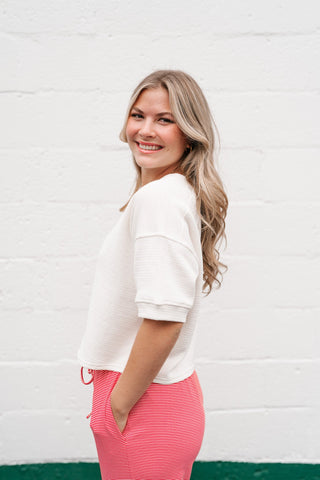 Estelle Textured  Button Front Top