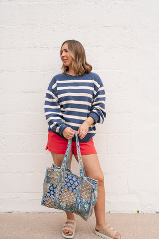 Shore Mist Striped Knit Sweater - Navy