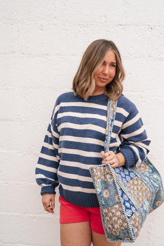 Shore Mist Striped Knit Sweater - Navy