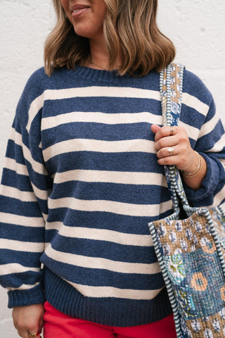Shore Mist Striped Knit Sweater - Navy