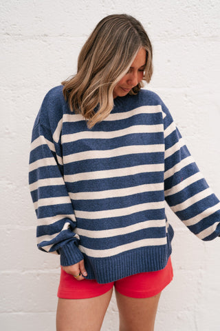 Shore Mist Striped Knit Sweater - Navy