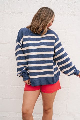 Shore Mist Striped Knit Sweater - Navy