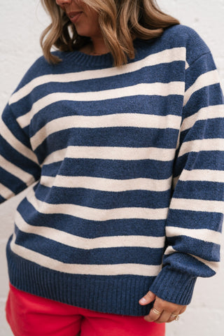 Shore Mist Striped Knit Sweater - Navy