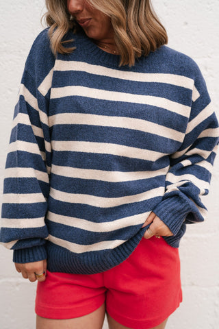 Shore Mist Striped Knit Sweater - Navy