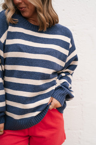 Shore Mist Striped Knit Sweater - Navy