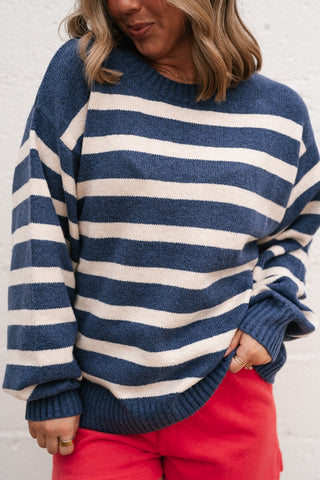 Shore Mist Striped Knit Sweater - Navy