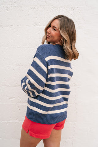 Shore Mist Striped Knit Sweater - Navy