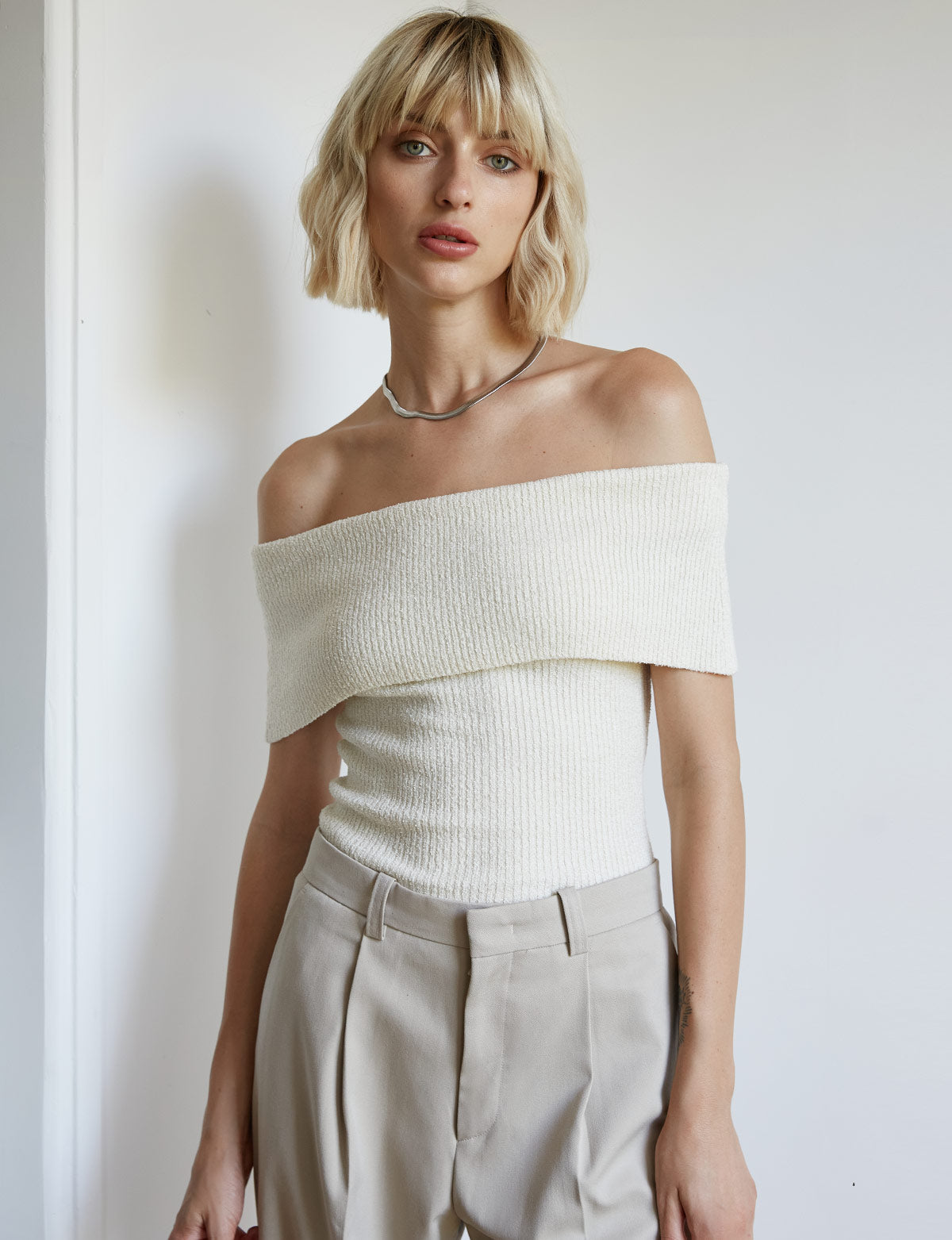 Popcorn Knit Off-The-Shoulder Top-BESTSELLER Main image