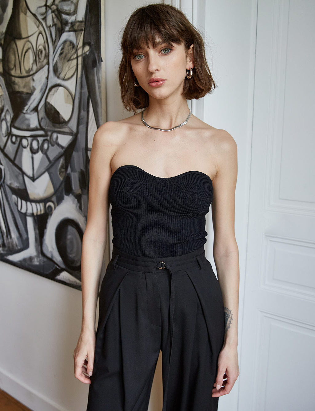 Cass Knit Bustier Top in Black-BESTSELLER