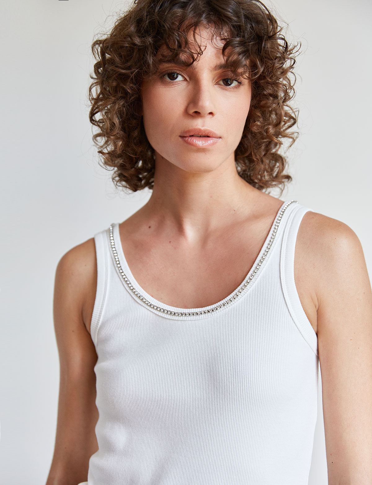 Diamond Neckline White Tank Main image