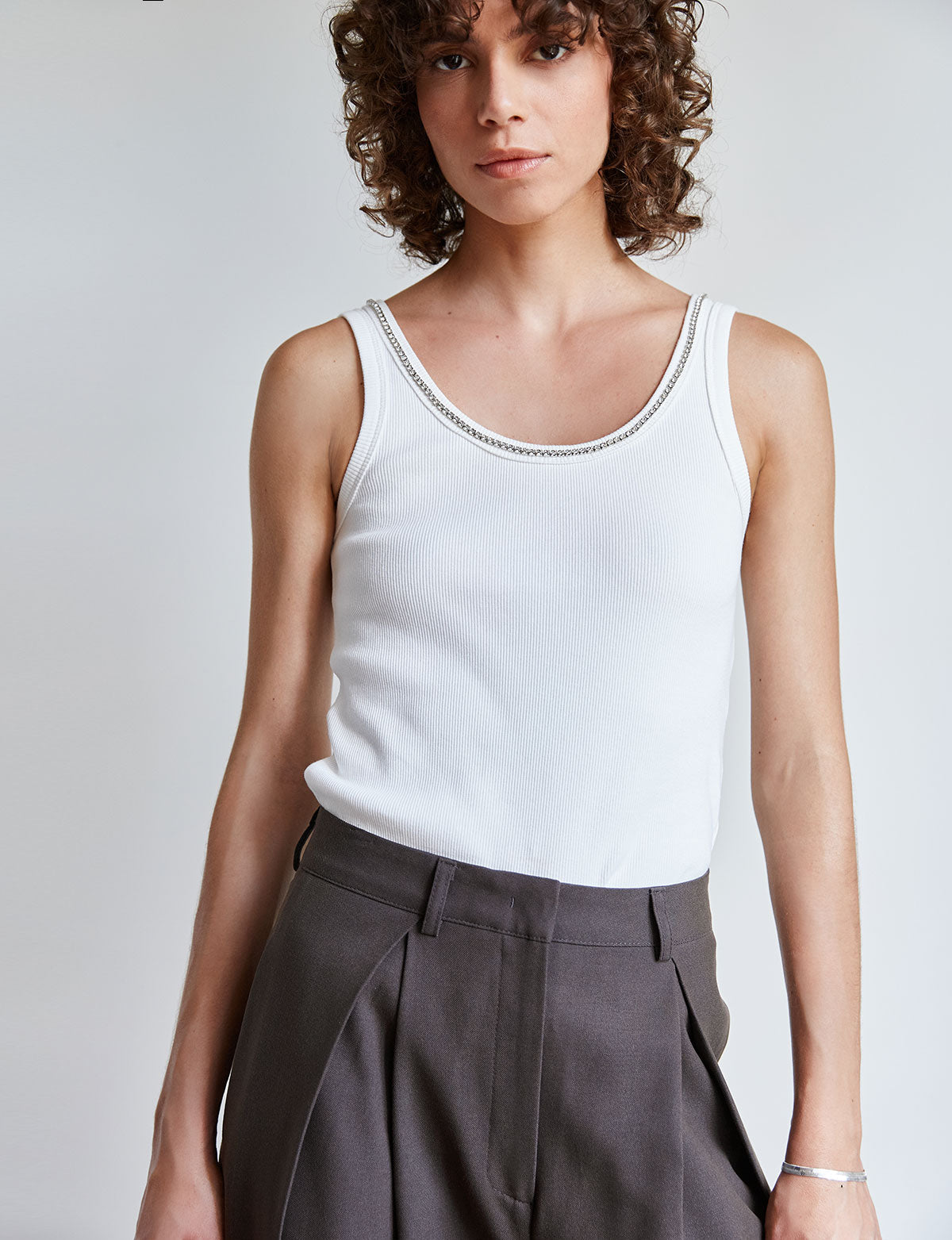 Diamond Neckline White Tank Secondary image